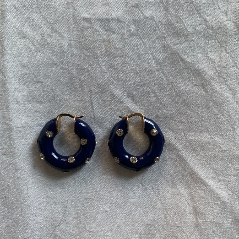 Celine Ceramic Crystal Hoops Navy
